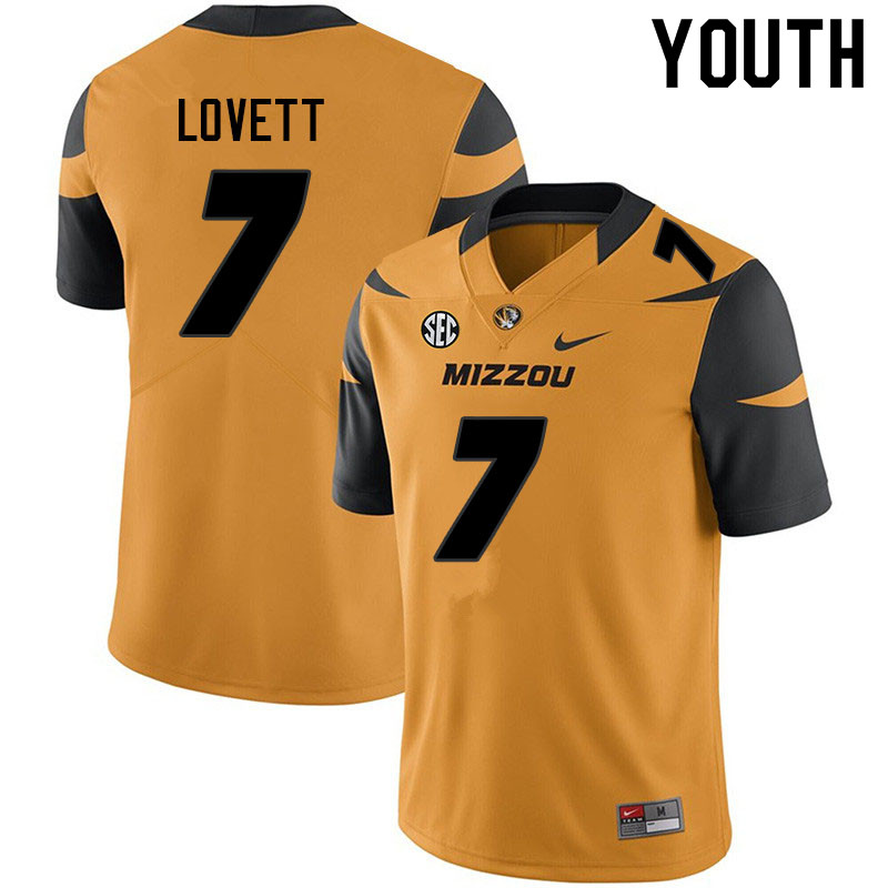 Youth #7 Dominic Lovett Missouri Tigers College Football Jerseys Sale-Yellow